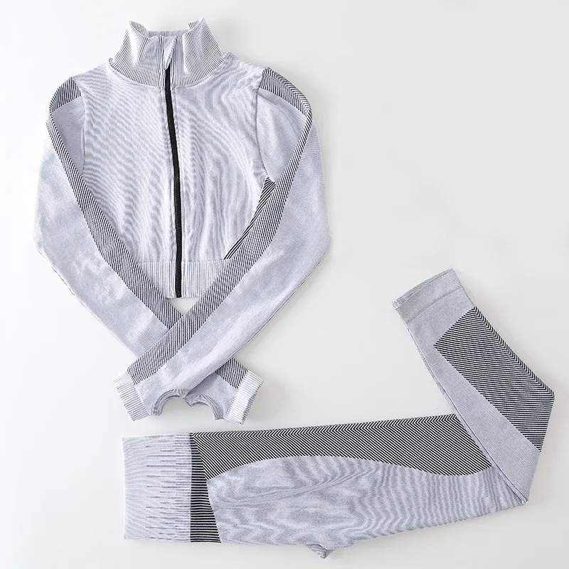 
Sidiou Group Workout Sport Wear Gym Clothing Long Sleeve Zipper Top High Waist Running Leggings Sports Suit Yoga Set 