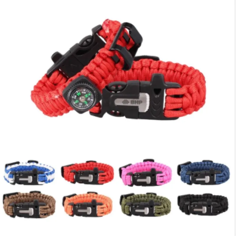 Paracord Bracelet Survival Gear Kit with Embedded Compass, Fire Starter, Emergency Knife & Whistle Survival Bracelet