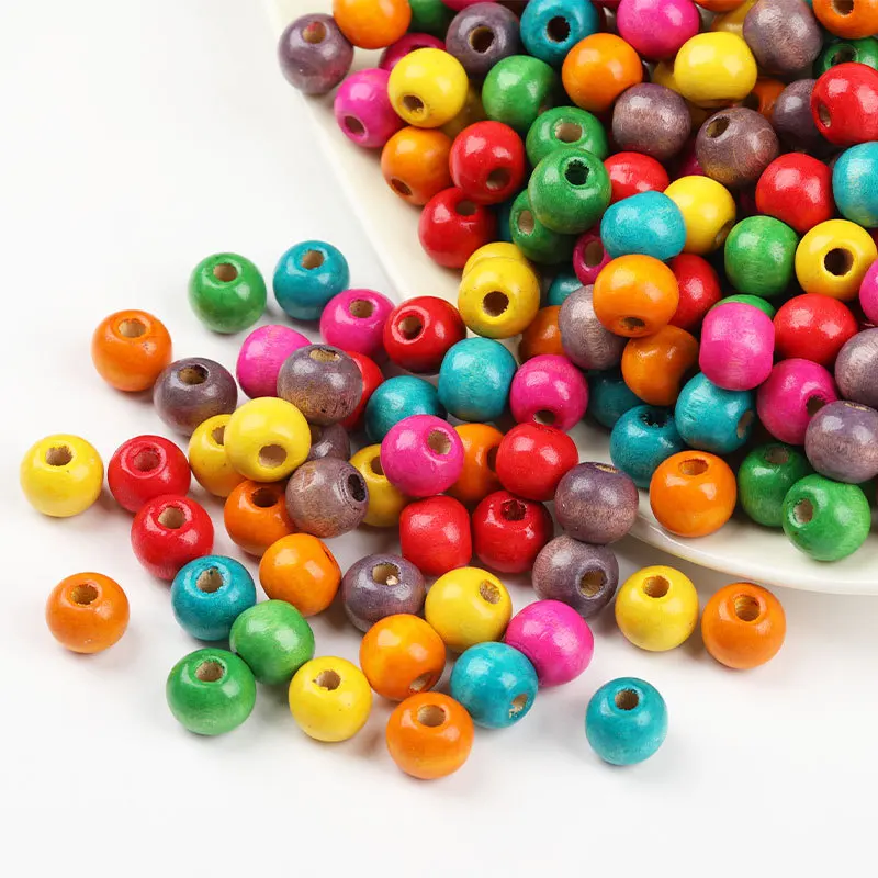 SOJI Wholesale colorful round Natural wood spacer beads wooden beads painted diy creative macrame decoration for jewelry making