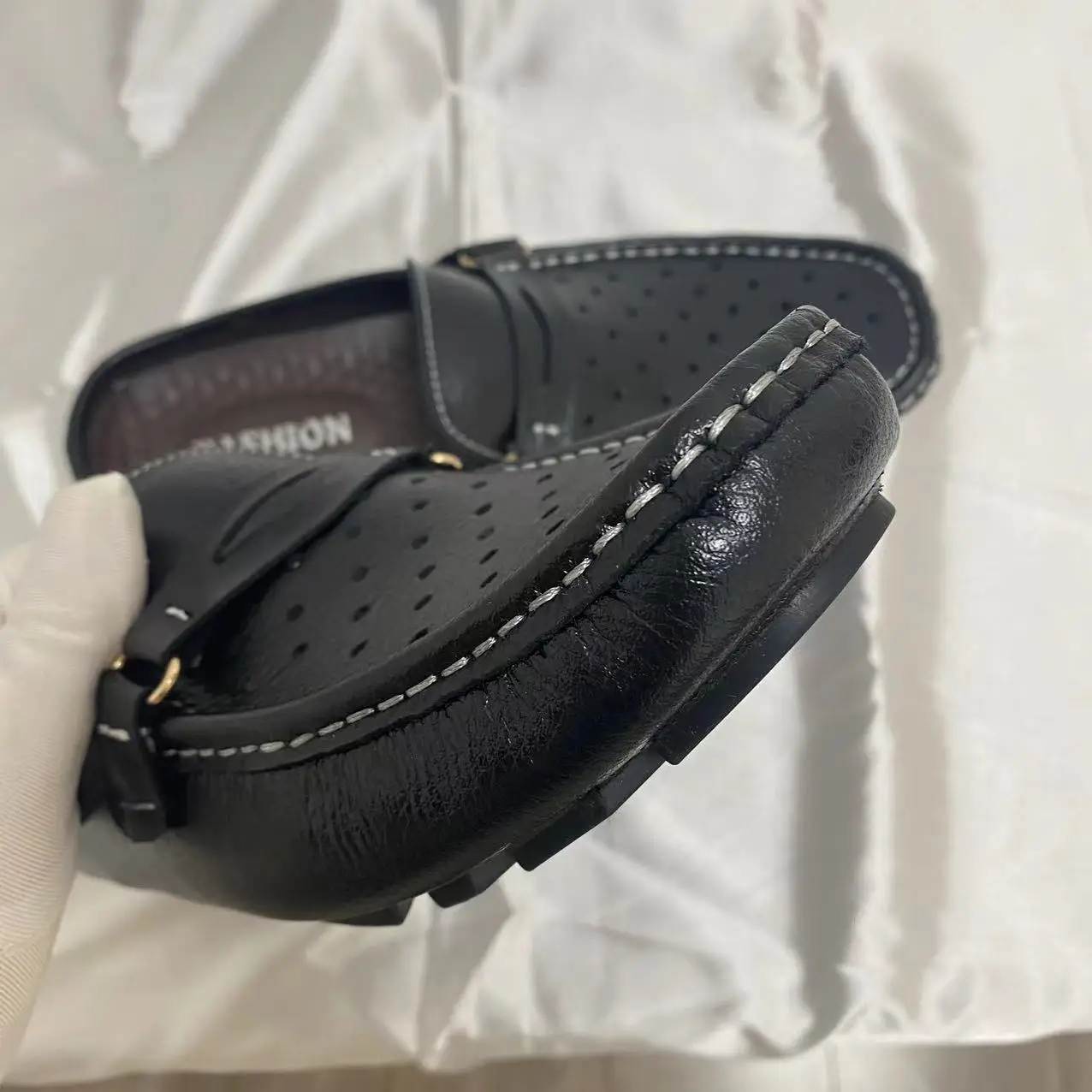 Plus size genuine Leather Mens Slipper Outdoor Moccasins Empty Back Loafer Man Slides walking Shoes customize logo 38-46