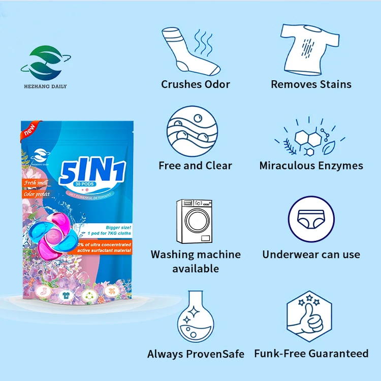 Pods Laundry Detergent Soap Pods 5 in 1 Laundry Detergent Liquid Capsules by Chinese Supplier