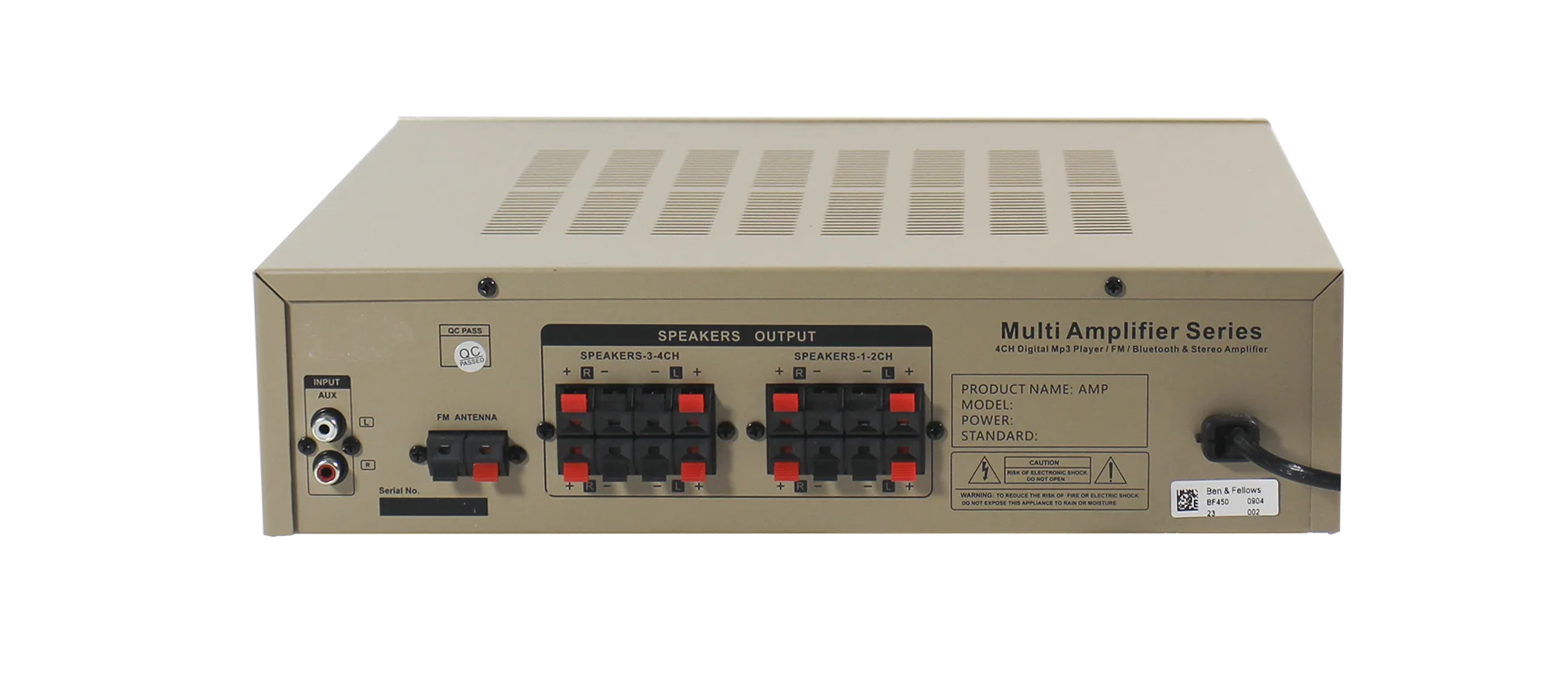 4-CH 4x80W Stereo 4-16 Ohm Bluetooth Amplifier with FM/USB/SD Card/MIC IN/Earphone OUT