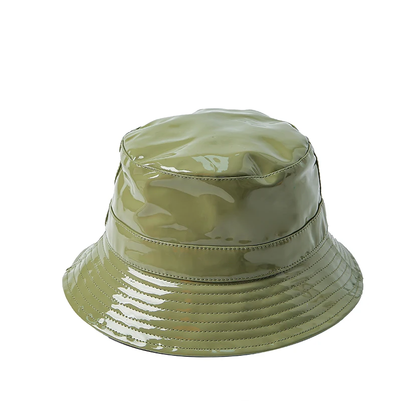 High Quality Plain Colour Women Hat PU Fabric Waterproof Rain Bucket Hot Sale Faux Leather Thickened Panama