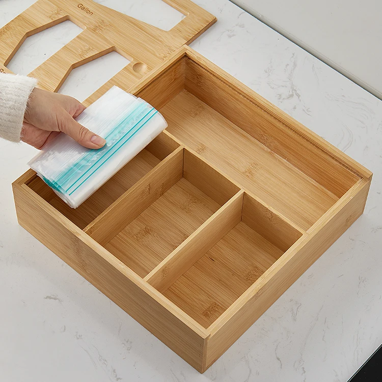 Premium Drawer Organizer for Food Storage Bag Bamboo Sandwich Ziplock Bag Organizer Storage Box