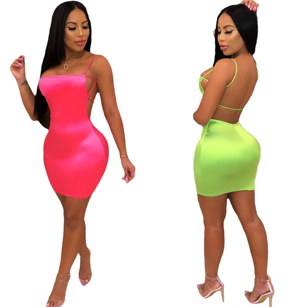 
Women Sexy Bodycon Casual Bandeau Dress Neon Bandage Club Party Dresses Latest Design 
