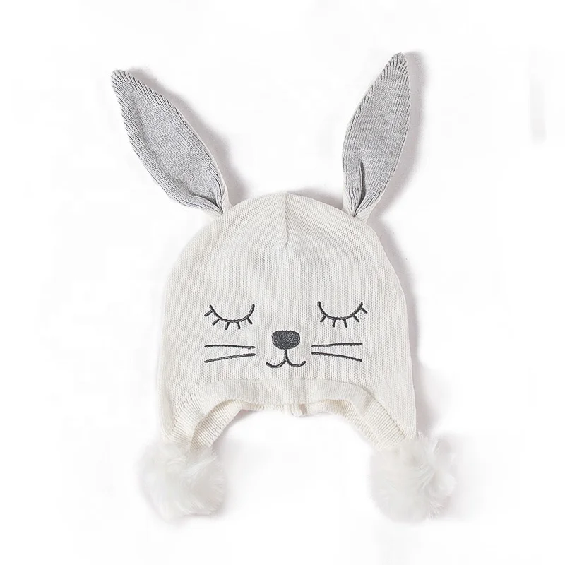 ODM Baby Girl Boys Toddler Winter Hat with Earflap Pom Pom Hood Thick Warm Cute Cat Baby Beanie