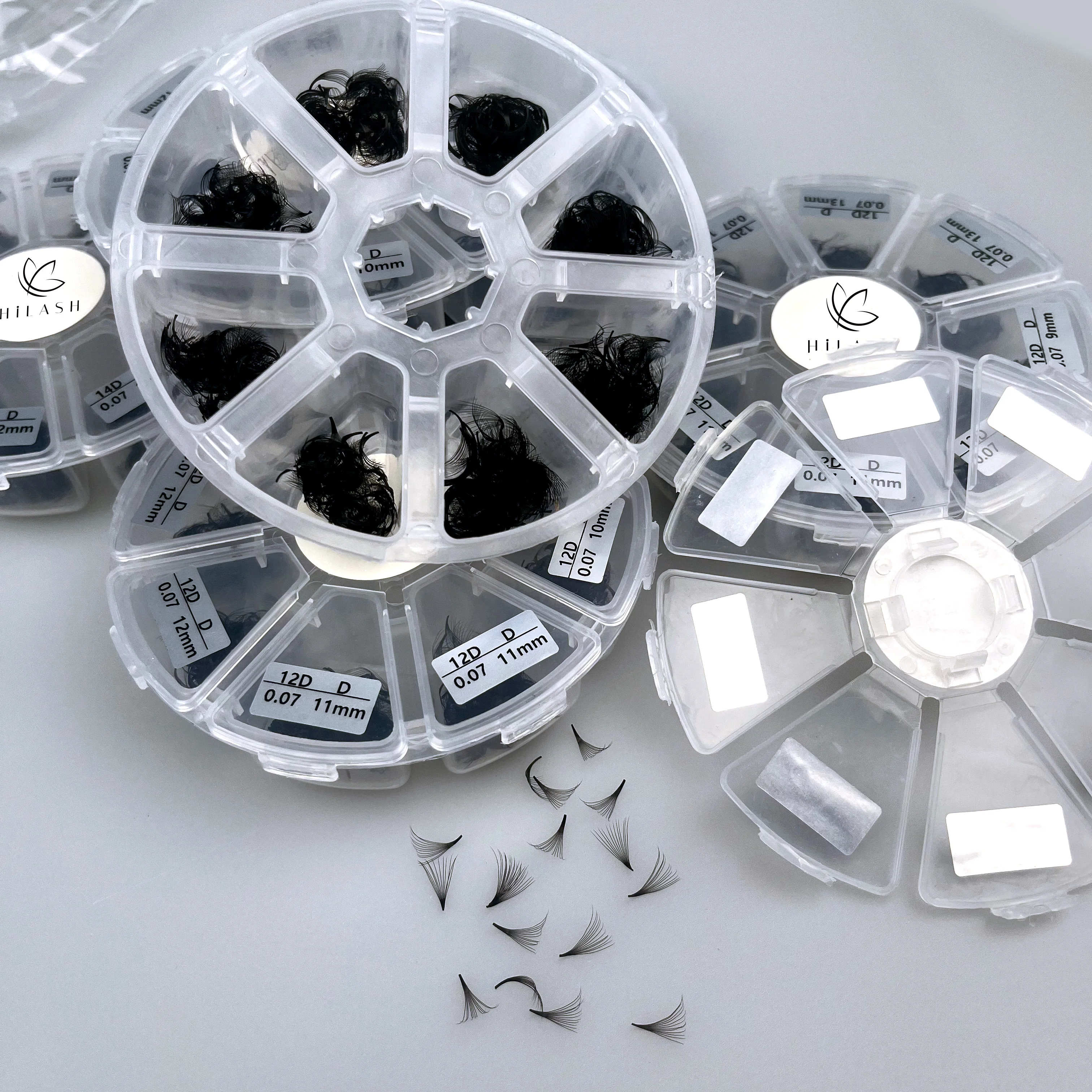 Customized Fans Hand Made Fan XL Large Tray 16 Rows Premade Fans 0.07mm Dark Black Short Stem 2D 3D 4D 5D