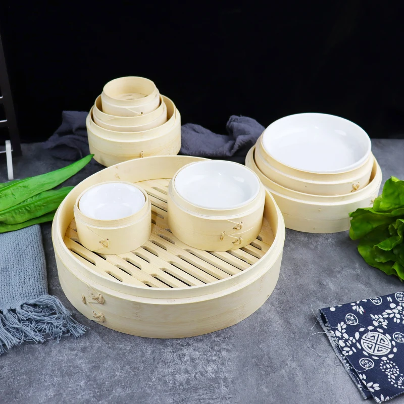 Wholesale High Quality Round Natural Mini Bamboo Steamer Basket Dimsum Bamboo Steamer Basket Food Container Bamboo Steame