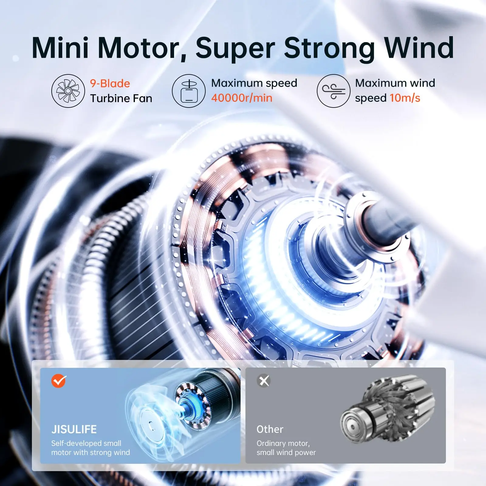 JISULIFE Handheld Turbo Fan Life9 Powerful Portable 40000 RPM 5000mAh USB Rechargeable Mini Fan 5 Speeds 22H Max Cooling Time