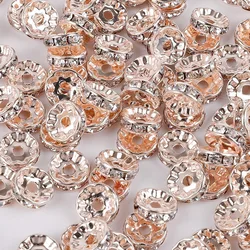 50pcs Rhinestone Rondelle Crystal Round Loose Spacer Beads for Jewelry Making DIY Bracelet Necklace Accessories