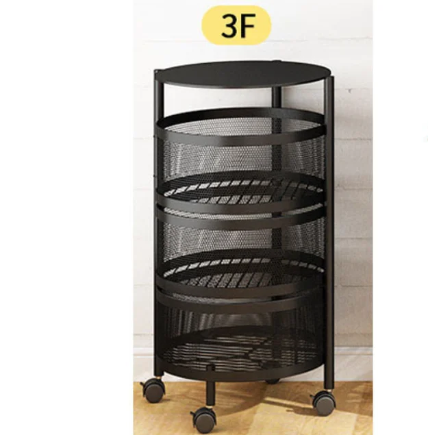 Floor-standing round rotating rack Kitchen multi-layer trolley Vegetable and fruit pots and pans storage storage basket