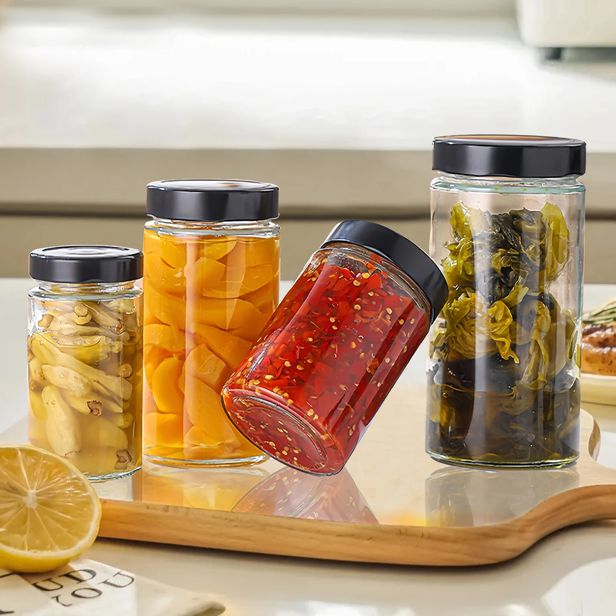Hot Sale 200ml 300ml 400ml 500ml 750ml1000ml clear round shape jam peanut butter glass jars with lid