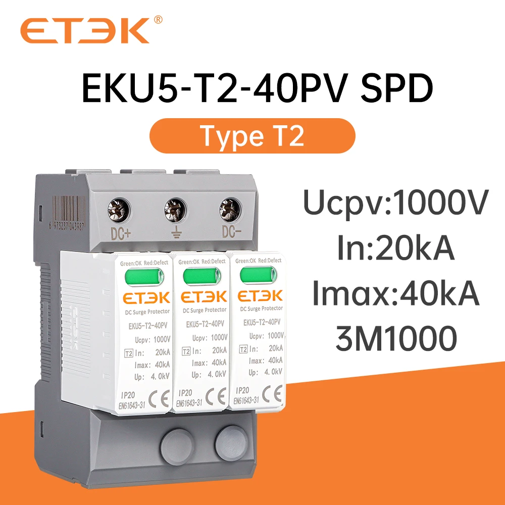 ETEK Voltage Surge Arrester Device, Surge Protective Device DC Photovoltaic Lightning Protector Low-Voltage Arrester DC1000V