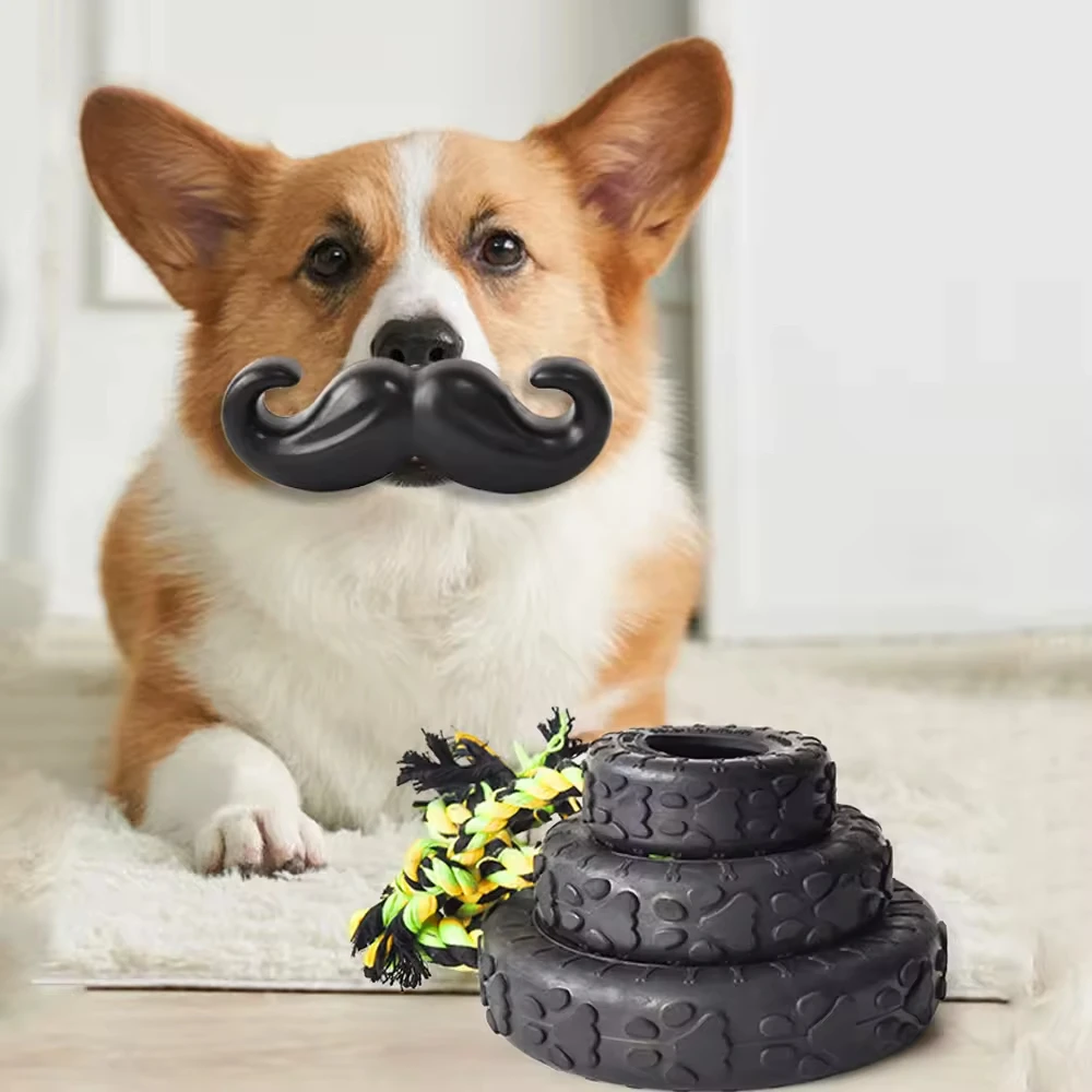 Custom Interactive Rubber Dog Toy Durable Pet Chewing Toy Rubber Dog Tire Toy With Rope