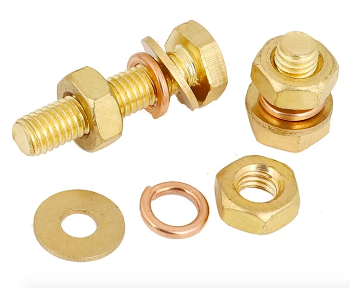 Factory Price Hex Head Nut 10mm x 30mm Threaded Solid Brass Screw Bolt with Washers