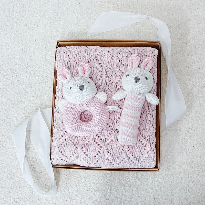 OEM ODM wholesale super soft organic cotton knitted baby blankets newborn for sleeping with comfort toy