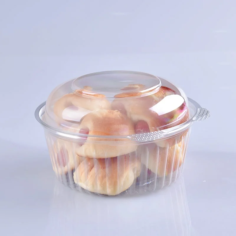 Lesui eco-friendly 32oz 1000ml round salad to go bowls nut cake clamshell clear packaging container plastic box with lid