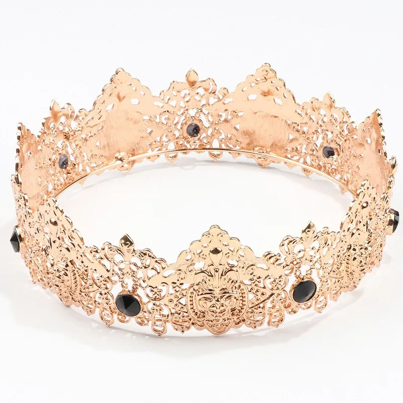 Golden Men Round Crown Royal King Crowned Hoods Color Crystal Crown Prince