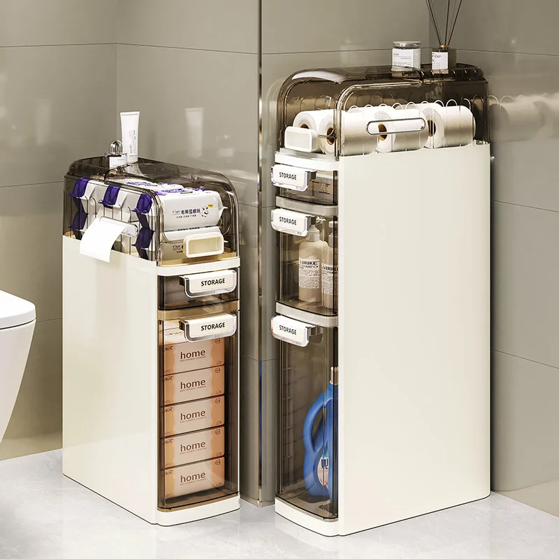 Plastic Standing Drawer Type Bathroom Storage Cabinet with Sewing Design & Household Storage Baskets