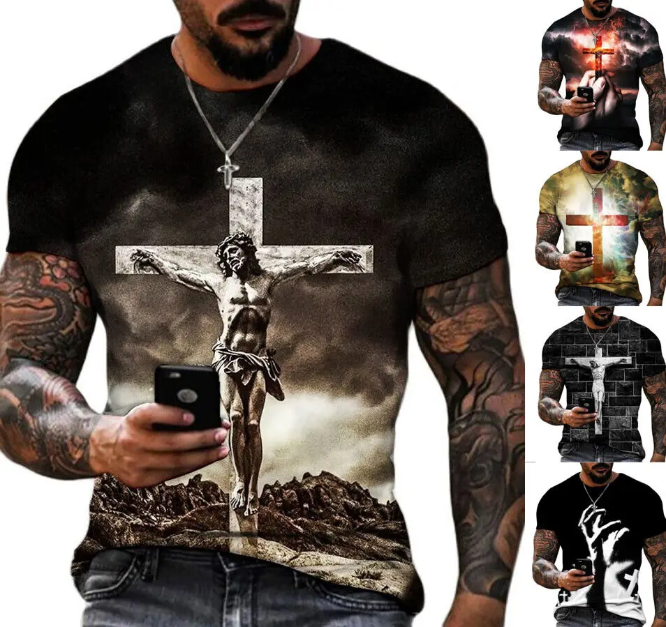 Free Shipping Plus Size Custom Jesus Christ Cross T-Shirt 3D Printed Short Sleeve O-Neck Size XXS-6XL
