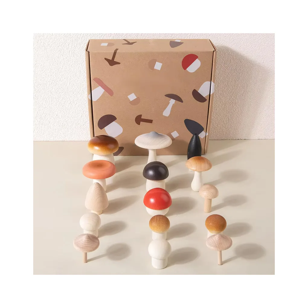 2022 Hot Selling Fifteen Beech Wood Simulation Forest Mushrooms Cross-border Ornament Decorative Grasp Toys