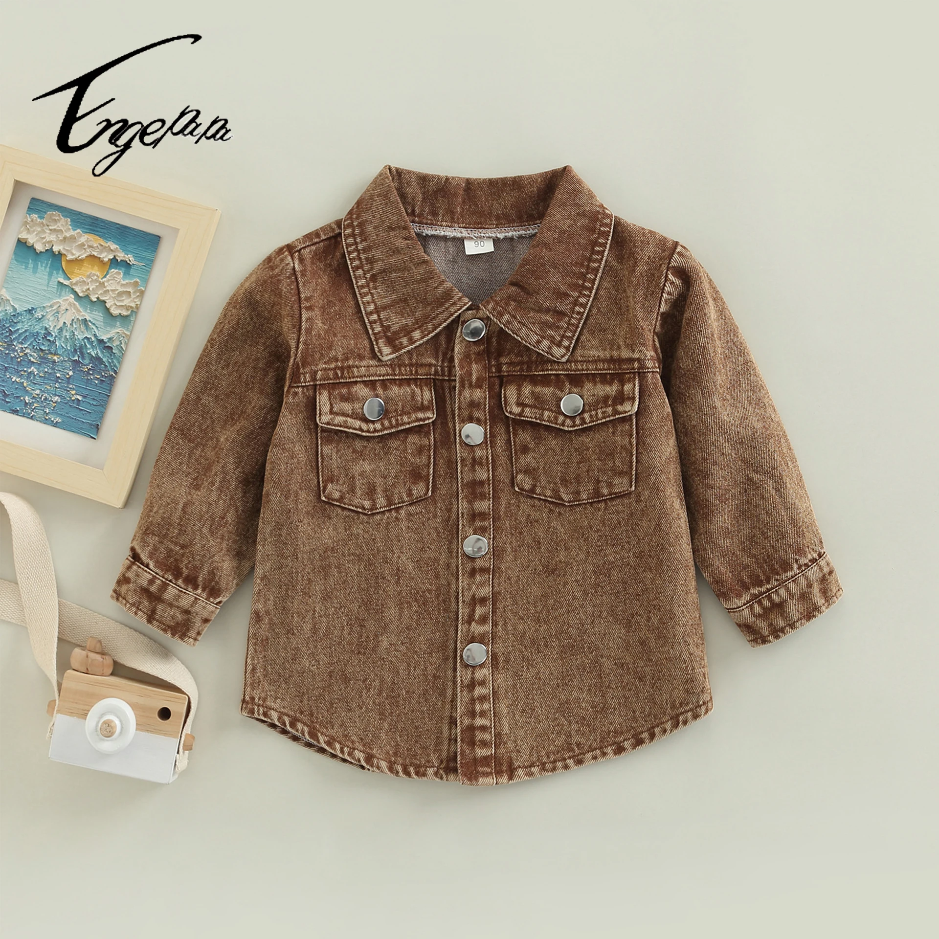 2023 enge newborn clothes wholesale Baby fashion denim unisex jacket Children 2-7 years old handsome cardigan