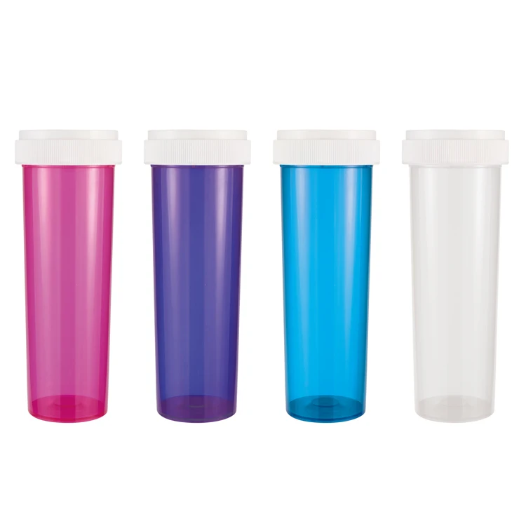 8dr 13dr 16dr 20dr 30dr 40dr 60dr Child Proof Pill Bottle Reversible Cap Prescription Push Down And Turn Plastic Vials