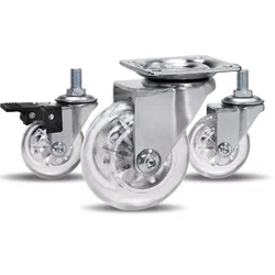 1.5in/2in/3in Transparent Caster PU Clear Furniture Wheel Swivel Threaded Stem Caster