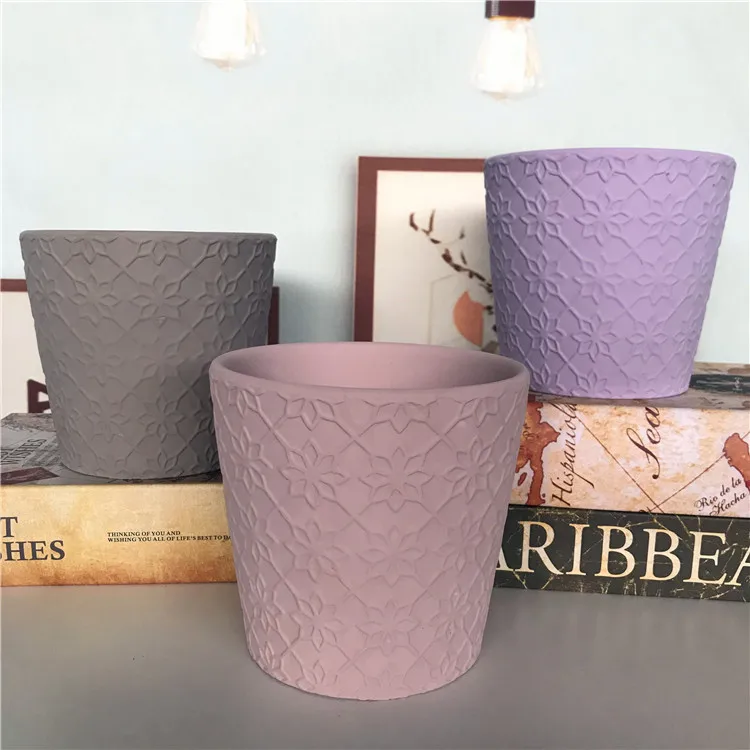 Green plants succulent flowers red pottery ground potted plants embossed patterns balcony breathable coarse pottery