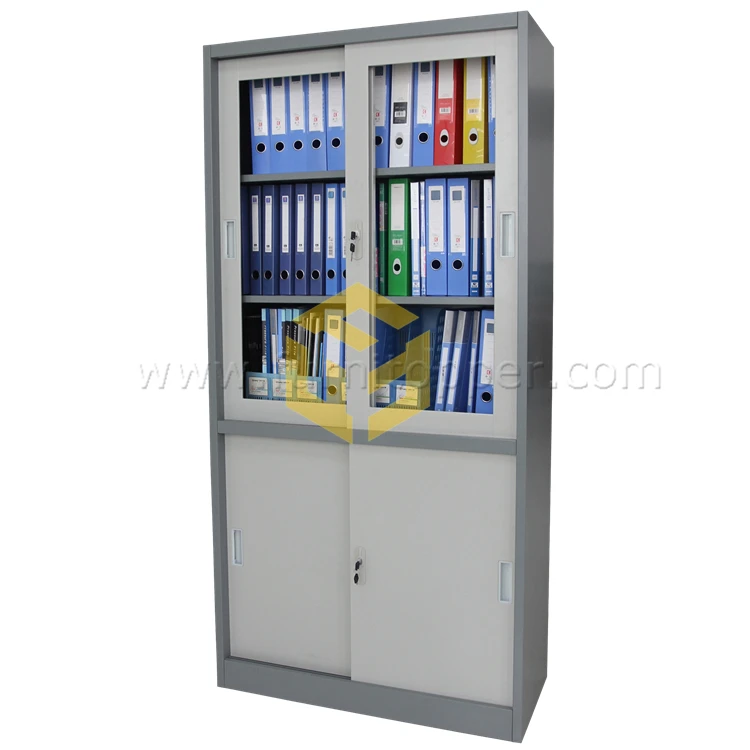 Металлическая стеклянная раздвижная дверь, стальной шкаф для хранения документов, шкаф с 4 полками