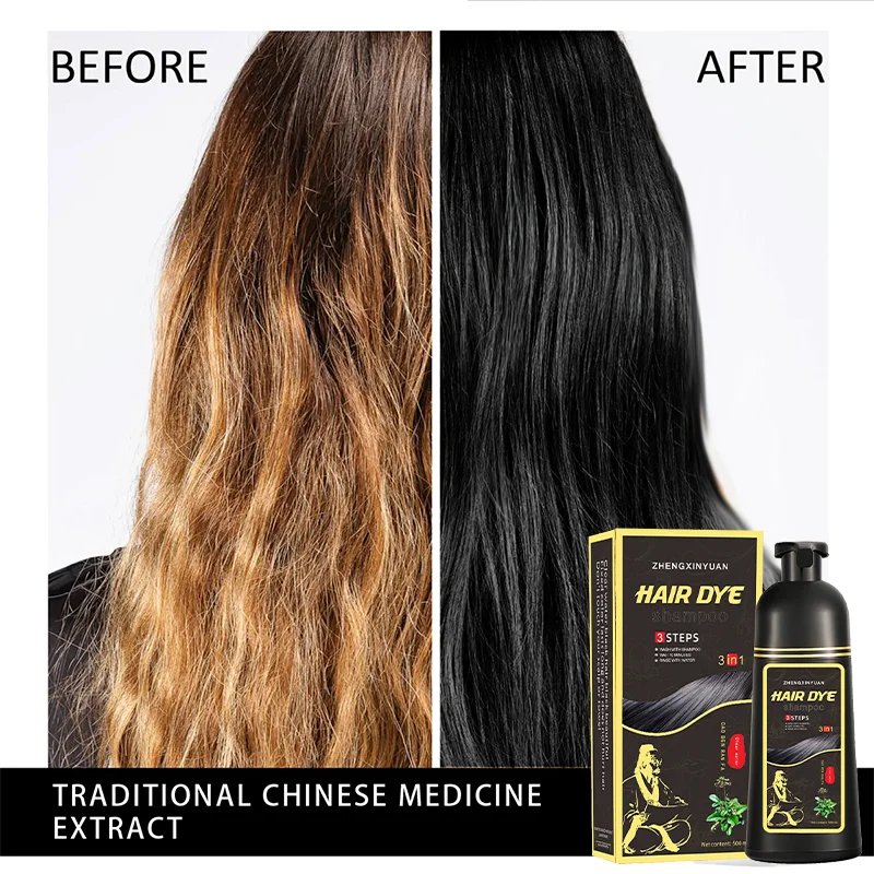 500ml Herbal black hair dye cream Healthy hair dyeing without allergies Quickly cover white hair Natural black  dye shampoo
