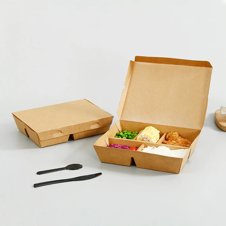 Disposable Lunch Box/multiple Compartment Packaging Box Coated Paper Customized Food Grade Restaurant Bento Box Food Packing