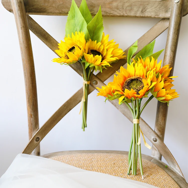 
wholesale High simulation real touch wedding decoration artificial big size sunflower bunch price 