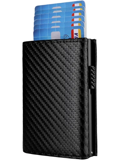 Wholesale Magnetic Pu Leather Card Holder RFID Blocking  Carbon Fiber Bank Visa Cardholder Wallet With Magnet Metal Aluminum Bo