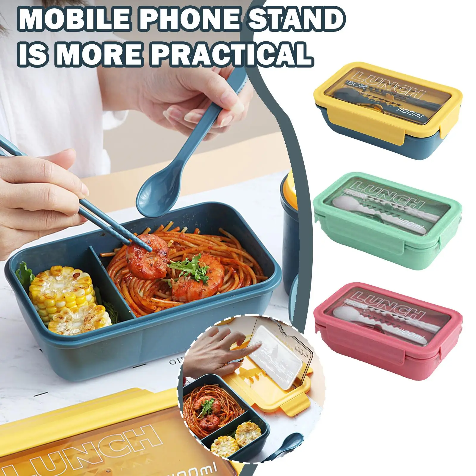 Bento Box детский Ланч-бокс для взрослых детей с ложкой палочек еды переносная коробка бенто 2 отделениями контейнеры обеда без BPA
