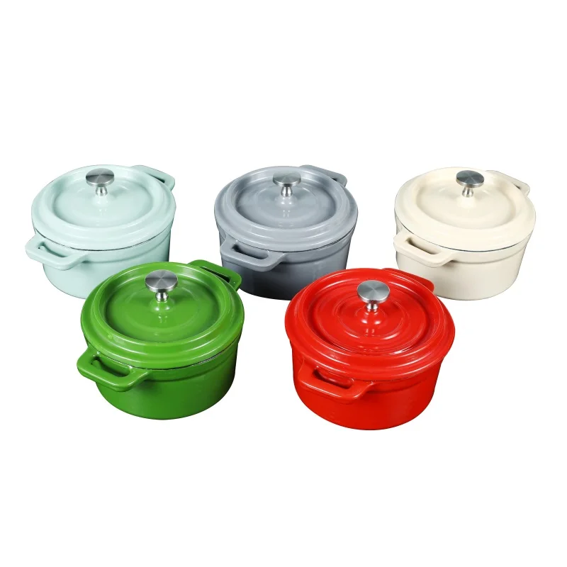 Colorful small mini cast iron soup pot casserole dish with handles