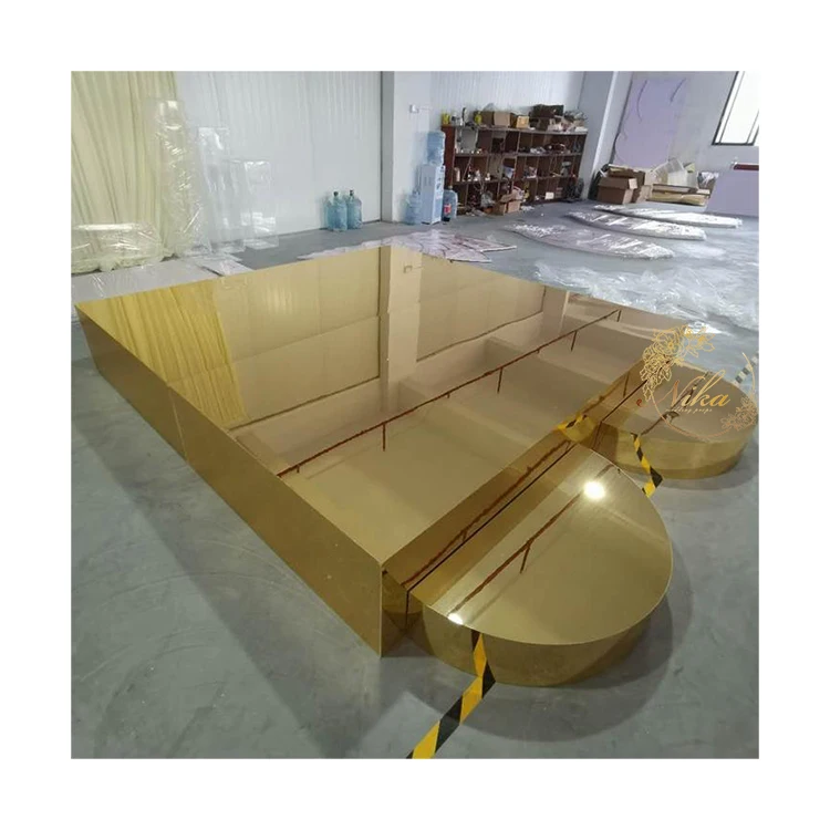 Events Decor Equipment Stage Platform Wedding Village Square Gold Acrylic Stage With Steps