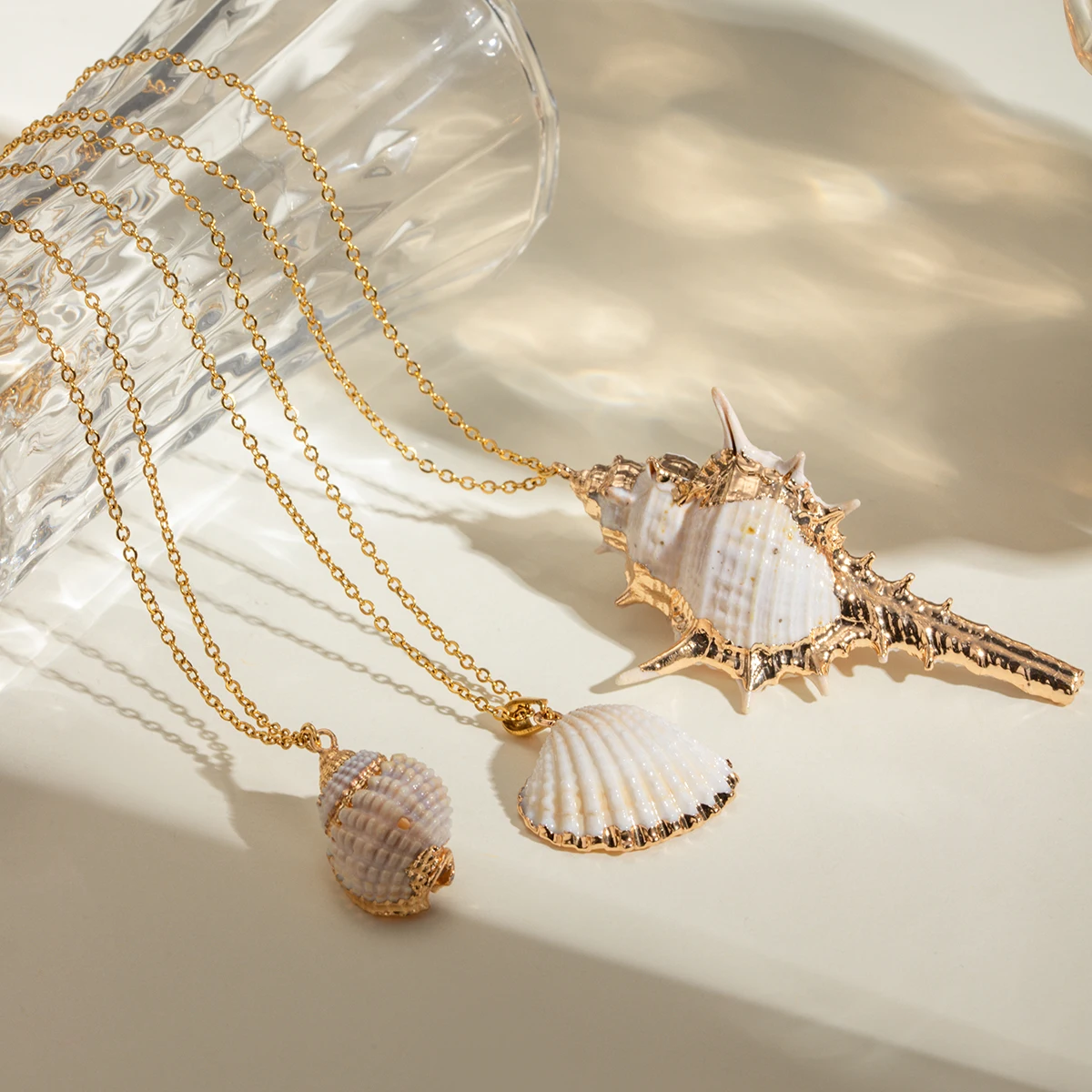 Ocean Charms Necklace 18K PVD Gold Plated Stainless Steel Waterproof  Beach Starfish Shell Necklace For Women