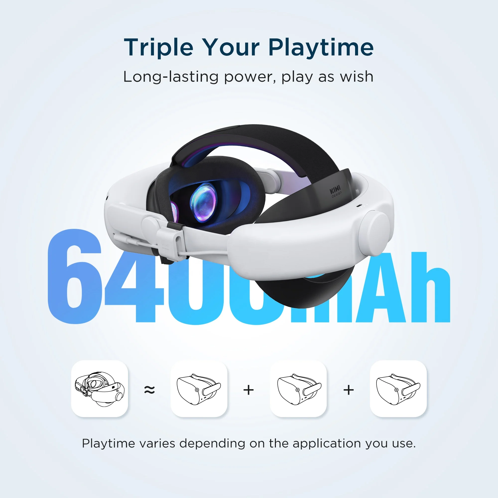 KIWI design Rechargeable Quest 2 Elite Strap with Battery,Head Strap with Battery for Meta/Oculus Quest 2