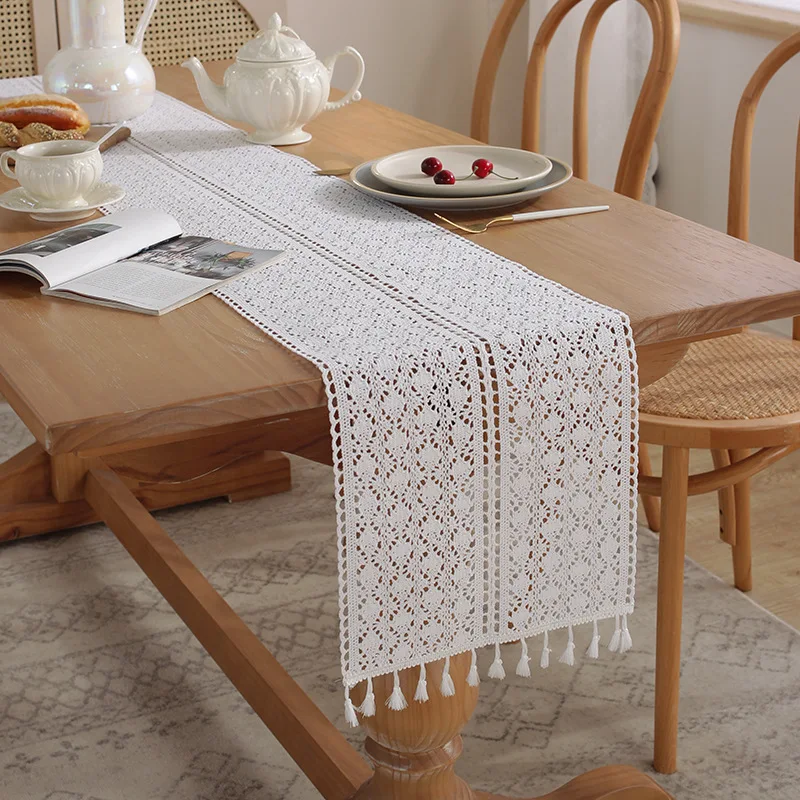 American country hand crochet table flag strip table napkin coffee  tablecloth  cotton linen literary table runner