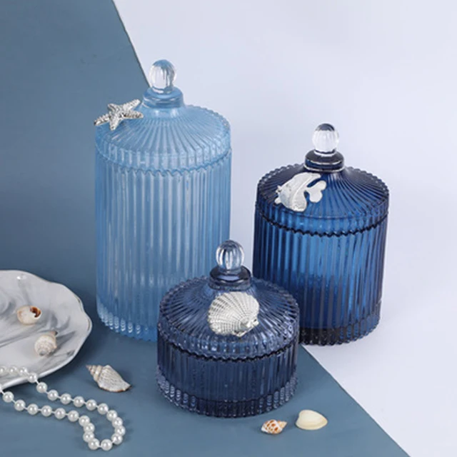 Ins стиль банка для конфет синий океан дизайнерские стеклянные бутылки для хранения и банки с крышкой домашний декор