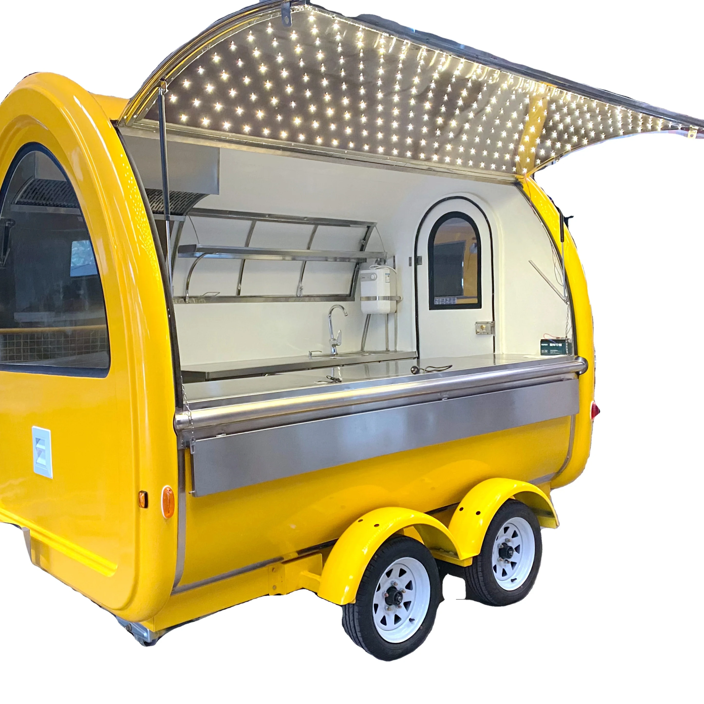 Suppliers Food Truck Round Trailer Fiberglass Chinese Customized Mobile Restaurant Biaxial Mobile Dessert Pastry Kiosk Orange