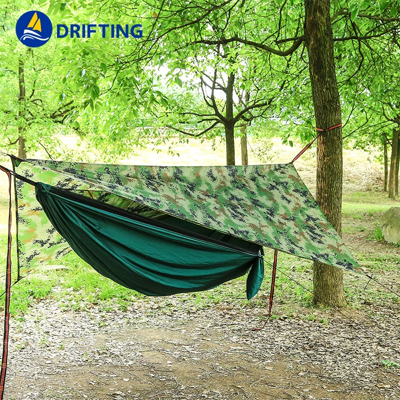 
Outdoor Camping Hammock with Mosquito Net and Sun Shelter Pop-Up Portable Double Parachute Swing Hammocks Tent Tarp Rain Fly 