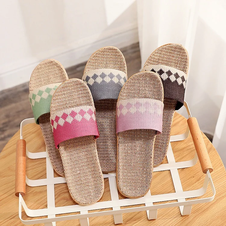 Indoor home light weight breathable 35-40 size summer flax slippers for women linen
