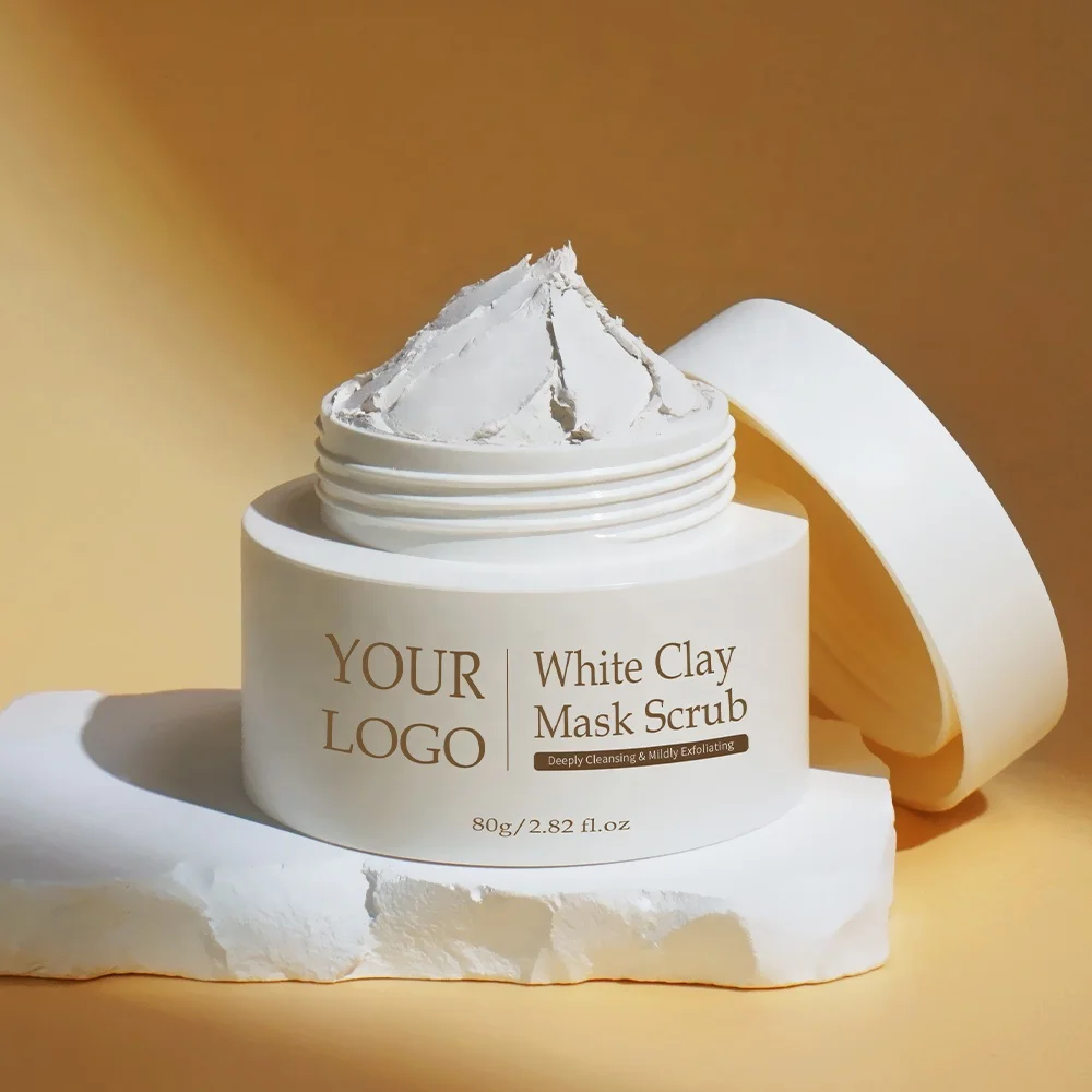 Private Label Reduce Blackheads Exfoliating Face Deep Pore Cleansing Kaolin Mud Facial White Clay Mask