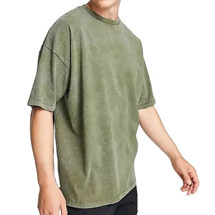 Oem Wholesale Unisex Custom Grey Acid Wash Plain Black Acid Washed Tshirt