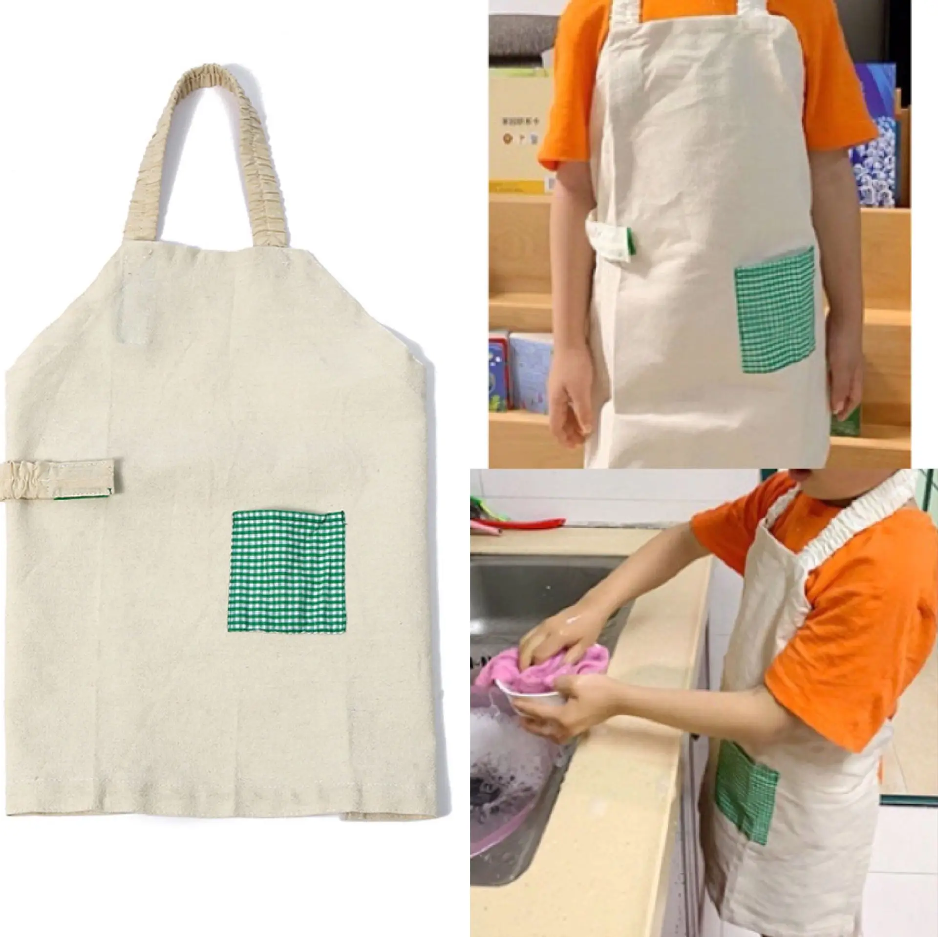 Custom Sublimation Blank Linen Aprons Children Adjustable Kids Drawing Play Painting Apron For Kids Kitchen Apron With Pocket