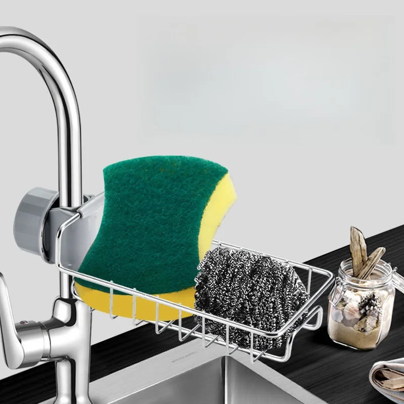 Kitchen Stainless Steel Detachable Hanging Faucet Drain Rack for Bathroom, Scrubbers, Soap, Chrome