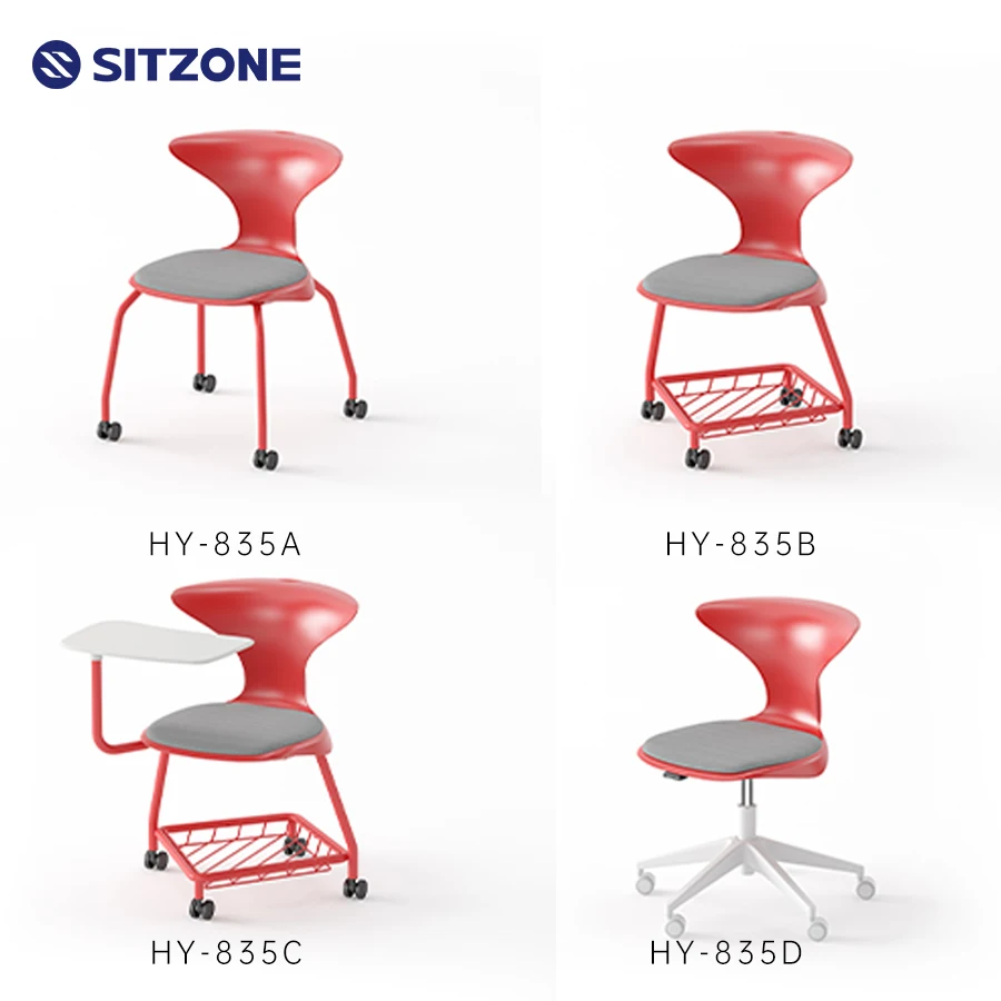 Sitzone Red Color School Class Furniture Project Office Foldable Training Chair With Writing Pad