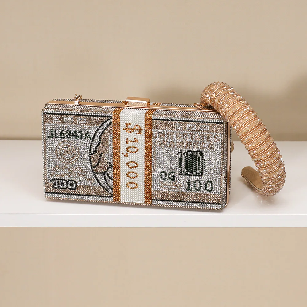 2021 New Design Diamond Dollars Clutch Bags Dollars Bling Purse Evening Bags Women Handbags Ladies Money Purse